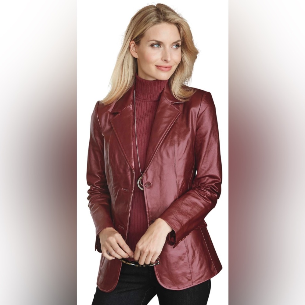 NWT! Genuine LEATHER Blazer by Chadwick’s, Deep Ruby, 4